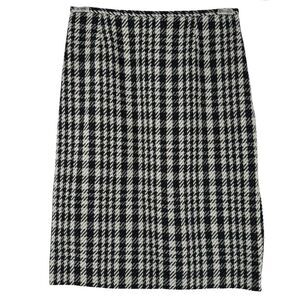 Dana Buchman Tweed Pencil Skirt Wool Blend Plaid Black White Career Wear Size 8